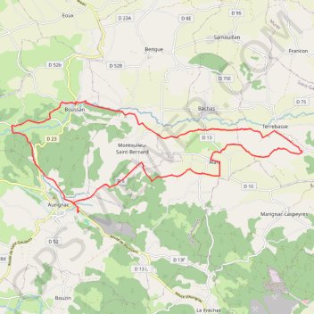 Trace GPS Boucle Montoulieu-Boussan (Routes), itinéraire, parcours