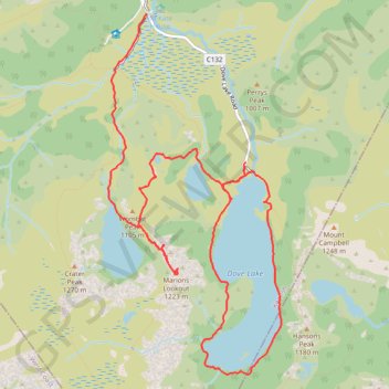 Trace GPS Crater Lake - Marions Lookout - Lake Lilla - Dove Lake, itinéraire, parcours