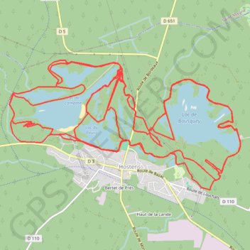 Trace GPS Domaine d'Hostens : Lac de Lamothe, lacs de Bernadas, lac du Bourg et lac de Bousquey, itinéraire, parcours