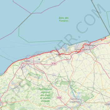 Trace GPS GR120 De Bray-Dunes à Wissant (Pas-de-Calais), itinéraire, parcours