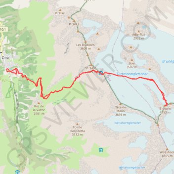 Trace GPS Zinal-Bishorn, itinéraire, parcours