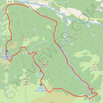 Trace GPS Cascade d'Ars en boucle par l'etang de Guzet, itinéraire, parcours