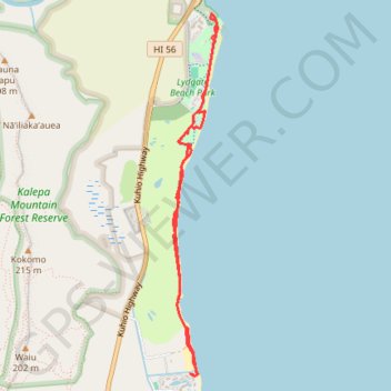 Trace GPS Nukolii Beach to Wailua River Park (Kauai Island), itinéraire, parcours