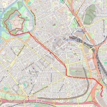 Trace GPS Lille - Parc de la Citadelle, itinéraire, parcours
