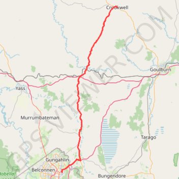Trace GPS Canberra - Crookwell, itinéraire, parcours
