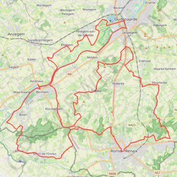 Trace GPS Ronde van Vlaanderen fietsroute blauwe lus, itinéraire, parcours