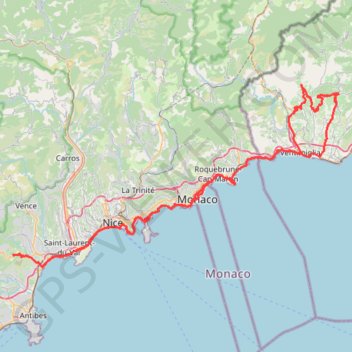 Trace GPS Villeneuve-Loubet - Perinaldo (Italie), itinéraire, parcours