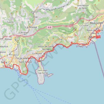 Trace GPS Nice Monaco, itinéraire, parcours