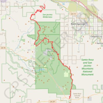 Trace GPS Pacific Crest Trail (PCT) through San Bernardino Forest and Santa Rosa and San Jacinto Mountains, itinéraire, parcours