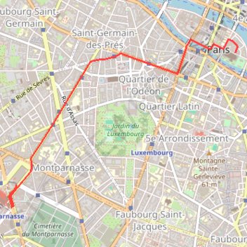 Trace GPS Itinéraire de Tour Montparnasse à Cathédrale Notre-Dame de Paris, itinéraire, parcours