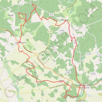 Trace GPS Rochebeaucourt et Argentine 34 kms, itinéraire, parcours