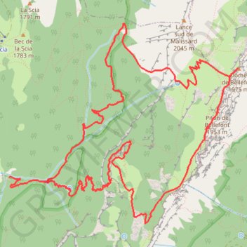 Trace GPS Le Dôme de Bellefont depuis le Pas de Rocheplane, itinéraire, parcours