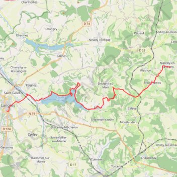 Trace GPS Sentier Vosges-Pyrénées - De Marcilly en Bassigny à Langres, itinéraire, parcours