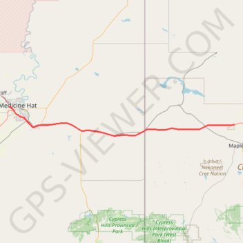Trace GPS Medicine Hat - Maple Creek, itinéraire, parcours
