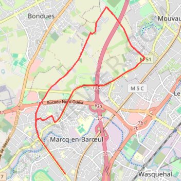 Trace GPS Semi-Marathon Marcq (2 boucles), itinéraire, parcours