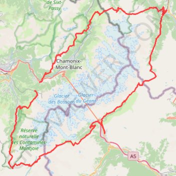 Trace GPS Tour du Mont Blanc (TMB), itinéraire, parcours