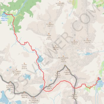 Trace GPS Hautes Pyrénées - Du refuge Wallon au refuge des Oulettes par le col d'Arratille et le col des Mulets, itinéraire, parcours