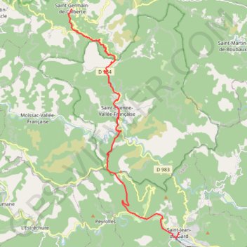 Trace GPS Chemin de Stevenson - Saint-Germain-de-Calberte vers Saint-Jean-du-Gard, itinéraire, parcours