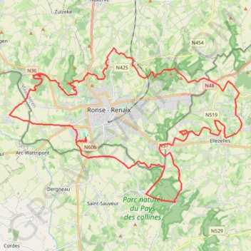 Trace GPS Boucle VTT autour de Renaix (Ronse), itinéraire, parcours