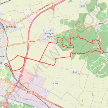 Trace GPS Reims - Tour Télécom du mont de Berru, itinéraire, parcours