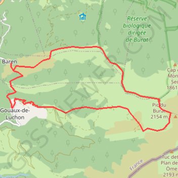 Trace GPS Mail de la Pique, pic de Maupas, pic de Burat depuis Baren, itinéraire, parcours
