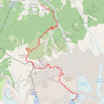 Trace GPS Montée à Tête Rousse depuis les Houches, itinéraire, parcours