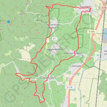 Trace GPS Éguisheim, Marbach, Gueberschwihr, Obermorschwihr, itinéraire, parcours
