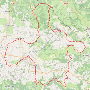 Trace GPS Circuit route du Pays Rignacois, itinéraire, parcours