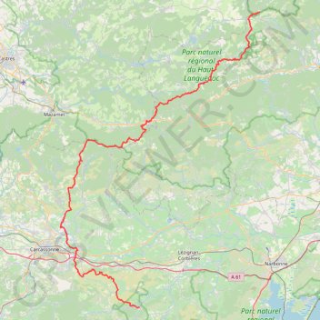 Trace GPS GR71-GR7-GR36 du col du Coustel à Lagrasse, itinéraire, parcours