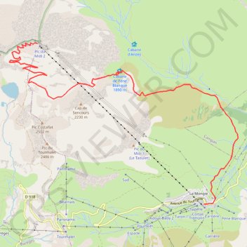 Trace GPS Pic du Midi de Bigorre depuis la mongie, itinéraire, parcours