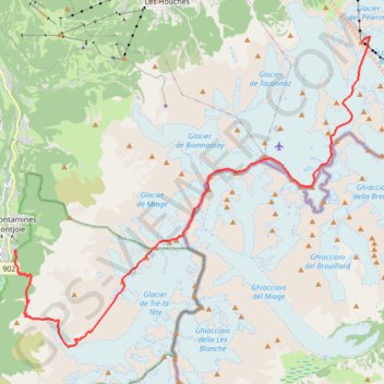Trace GPS Traversée Dômes de Miage - Aiguille de Bionnassay - Mont Blanc - Aiguille du Midi, itinéraire, parcours