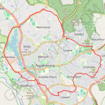 Trace GPS Tuggeranong Loop, itinéraire, parcours