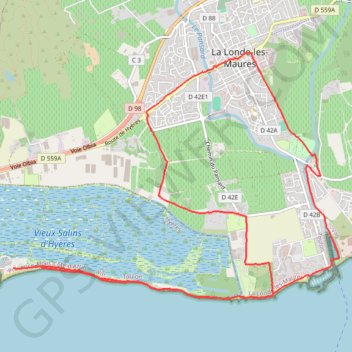 Trace GPS Les Salins d'Hyères et La Londe les Maures, itinéraire, parcours