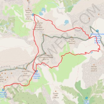 Trace GPS Une boucle dans le Tre Cime di Lavaredo, itinéraire, parcours