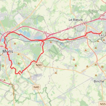 Trace GPS Circuit de MONS vers le CANAL DU CENTRE HISTORIQUE / Hainaut, itinéraire, parcours