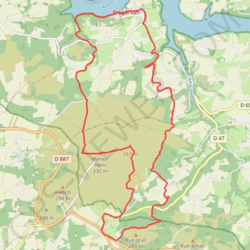 Trace GPS Le Menez-Hom et la forêt de Trégarvan, itinéraire, parcours