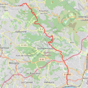 Trace GPS Juan-les-Pins - Le Rourret par la piste, itinéraire, parcours