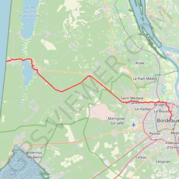 Trace GPS Bordeaux - Lacanau, itinéraire, parcours