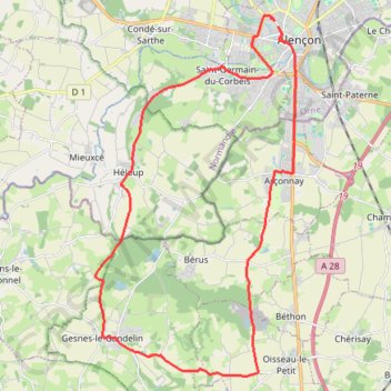 Trace GPS Alençon, Héloup, Gesnes le Gandelin, Arçonnay, Alençon, itinéraire, parcours