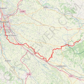 Trace GPS GR 653 : De Dourgne (Tarn) à Toulouse (Haute-Garonne), itinéraire, parcours