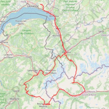 Trace GPS Tour du Mont Blanc (Moto), itinéraire, parcours