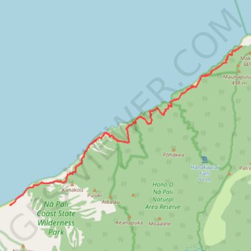 Trace GPS Kalalau Trail to Hoolea Falls (Kauai Island), itinéraire, parcours