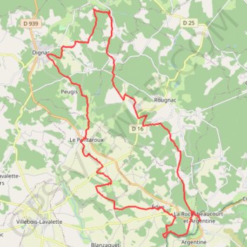 Trace GPS Rochebeaucourt et Argentine 39 kms, itinéraire, parcours