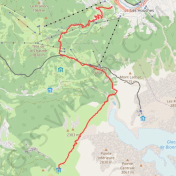 Trace GPS TMB-j1, des Houches au refuge de Miage, itinéraire, parcours