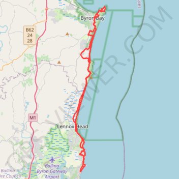 Trace GPS Byron Bay - Ballina, itinéraire, parcours