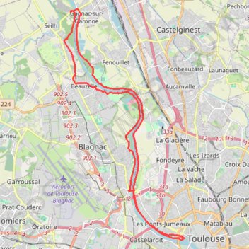 Trace GPS La Garonne de Toulouse vers Blagnac, itinéraire, parcours