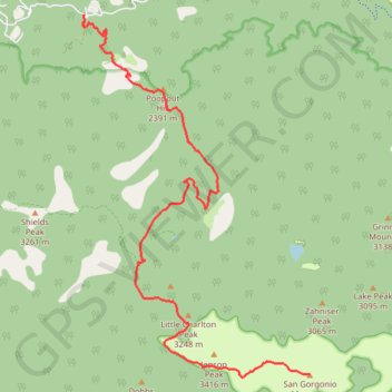 Trace GPS San Gorgonio Mountain (South Fork Trail), itinéraire, parcours