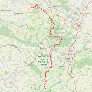 Trace GPS GR36 De Putanges-Pont-Ecrepin (Orne) à Mont-Saint-Jean (Sarthe), itinéraire, parcours