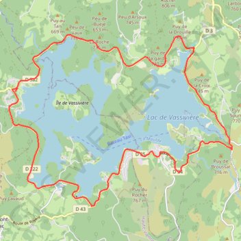 Trace GPS Circuit Vélo Tour du lac de Vassivière, itinéraire, parcours