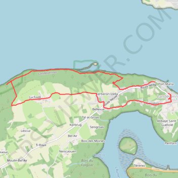 Trace GPS Crozon, tour de Landévennec, petit parcours, itinéraire, parcours